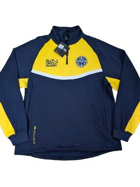 Paladin Navy Rugby Quarter Zip Pullover Sweatshirt Mens XL Yellow NWT